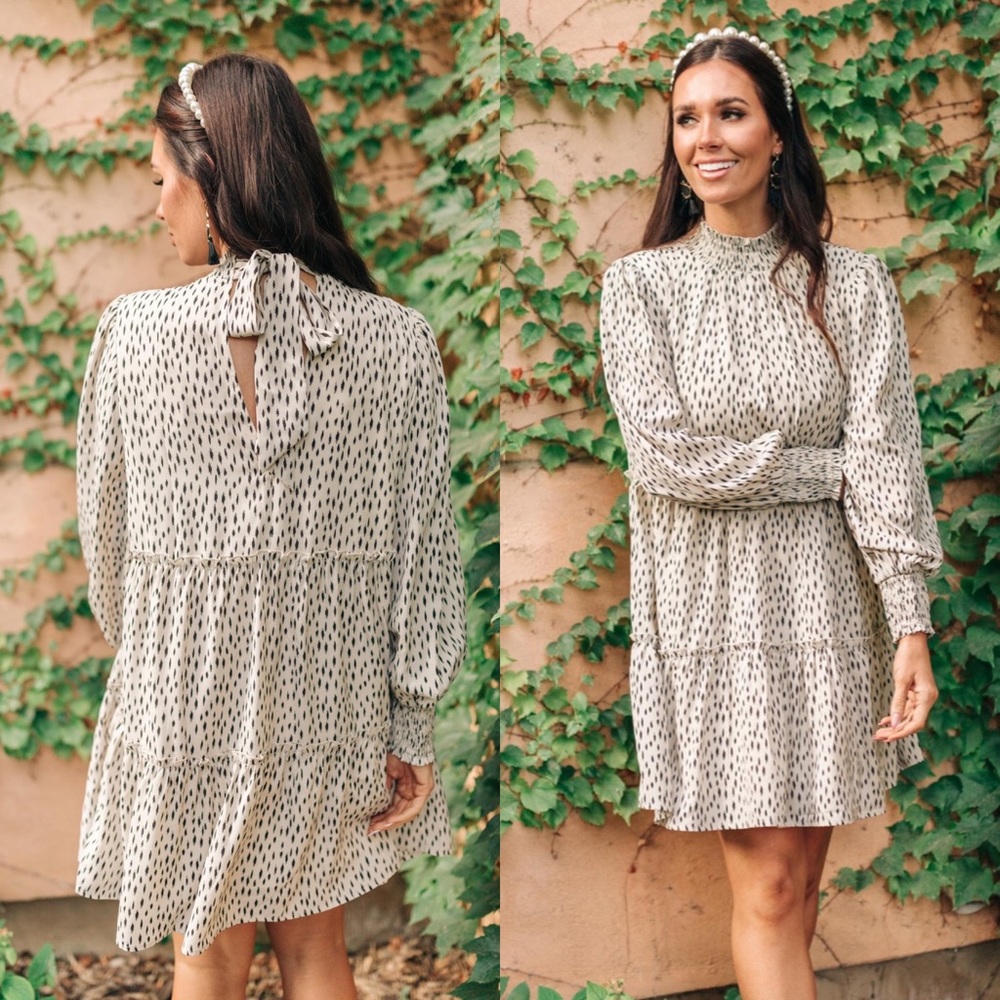Cream Dress with Black Spots
